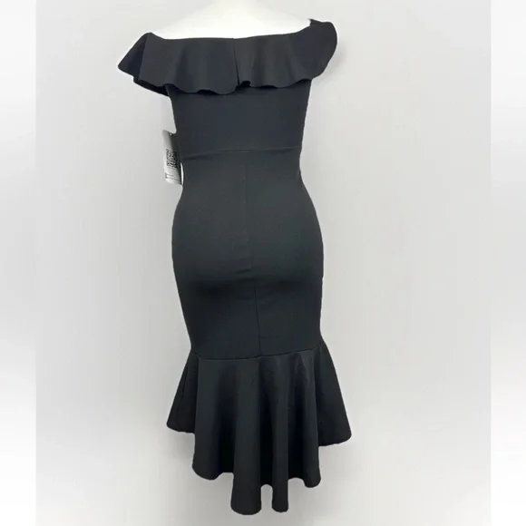 NWT EMERALD SUNDAE Sz L Womens Black Flounce Overlay H-lo Hem Midi Dress Juniors - Picture 9 of 9